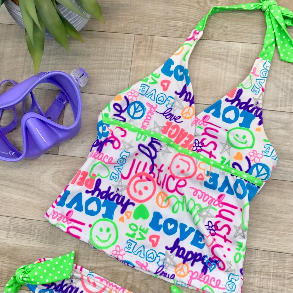 Justice neon graffiti tankini size 6 - Picture 2 of 4